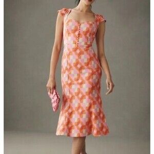 Anthropologie The Cecily Fit Flare Sweetheart Dress M Coral Orange Pink